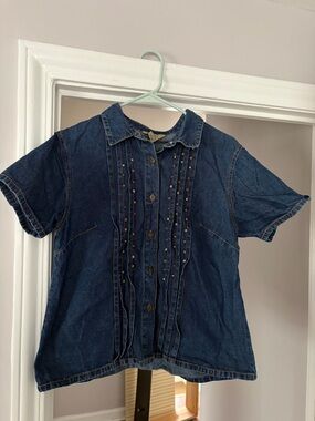 Denim Button-Front Shirt - Dark Blue